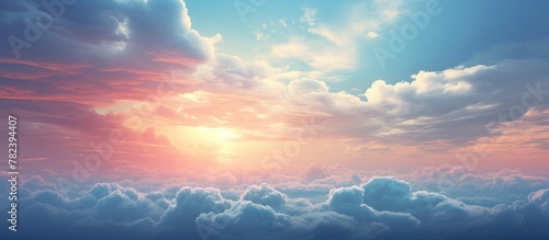 Sunset above the clouds with bright sky