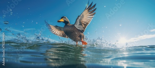 Duck landing water wings spread photo