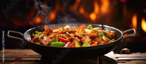 Cooked dish featuring meat ...