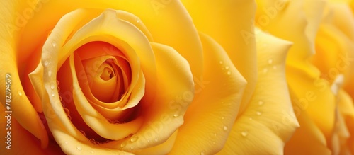 Fresh dew on a vibrant yellow rose photo