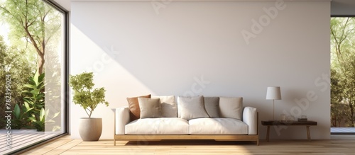 Spacious room with sofa, ta...