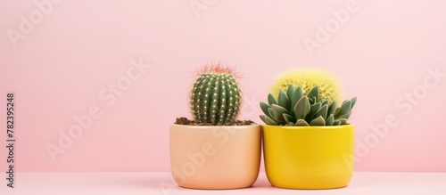 Two cacti in yellow planter...