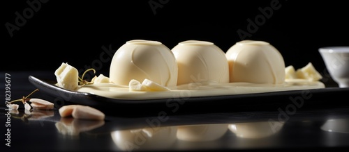 Four eggs laid on plate bes...