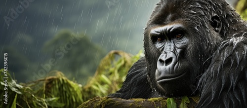 Gorilla in the Rain with Tr...
