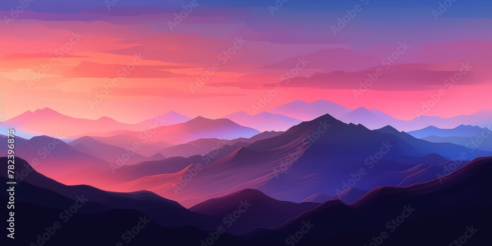 Fototapeta premium Serene Mountain Landscape at Dusk with Gentle Coral Hues Generative AI