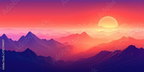 Serene Mountain Sunset in Gentle Coral Tones Generative AI