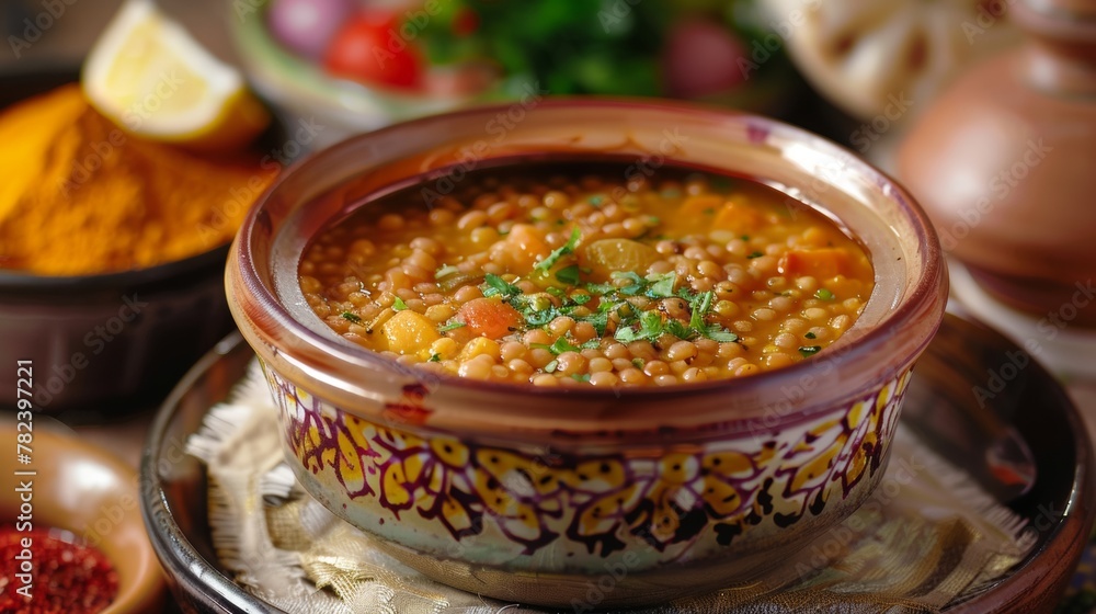 The national cuisine of Jordan is lentil soup adas, a stew made from lentils and chicken, spices and lemon juice. The national cuisine of Jordan is lentil soup adas, a stew made from lentils and chicken, spices and lemon juice.