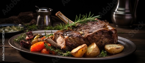 Plate of meat and vegetable...