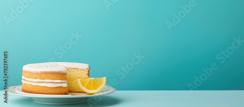 Lemon cake on plate with tu...