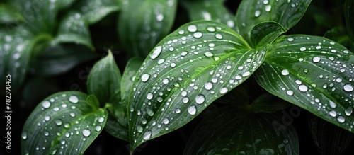 Green leaf with water droplets
