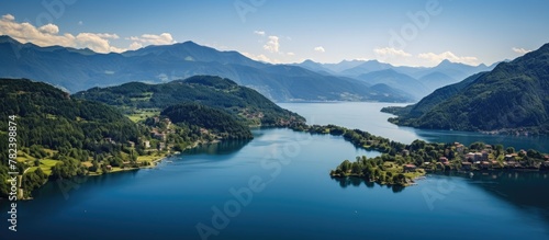 Lake surrounded by towering...