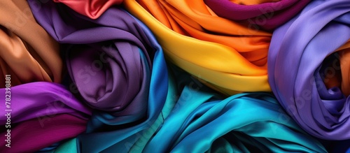 Colorful cloth pile on black surface