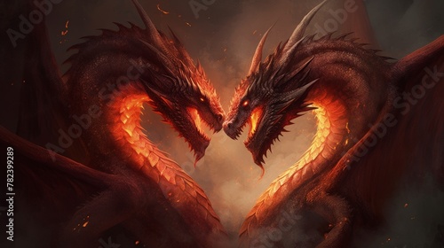 Mythical Red Dragon Breathing Flames in Dark Fantasy Illustration Generative AI