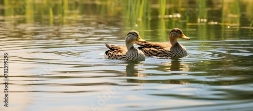 Pair of ducks swim together...