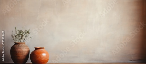 Two potted plants on wooden...