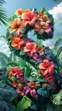 Vibrant Floral Tapestry of Tropical Foliage and Exotic Blooms
