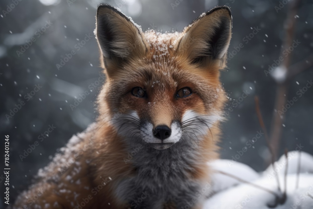Adorable Baby Fox Playing in the Snow Generative AI
