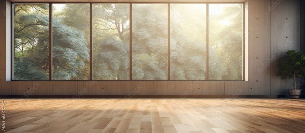 Naklejka premium Room with Spacious Window and Wooden Floor