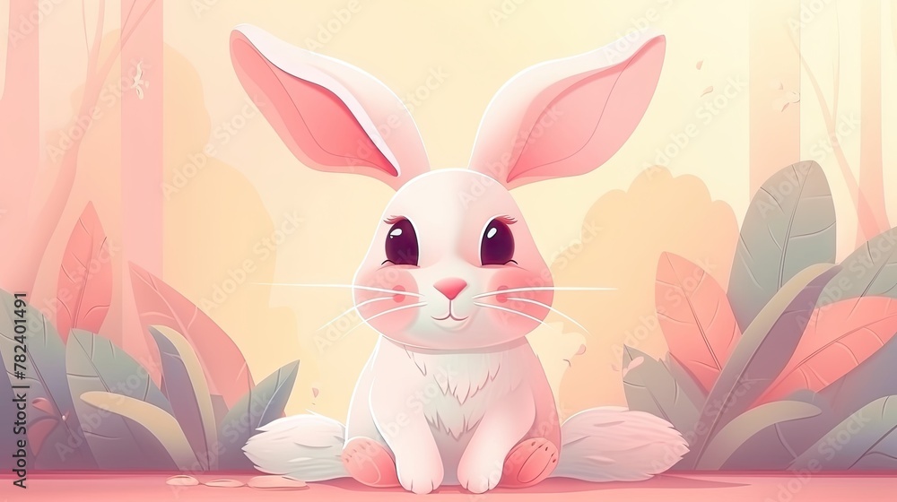 Obraz premium Adorable Cartoon Rabbit on Pastel Background Generative AI