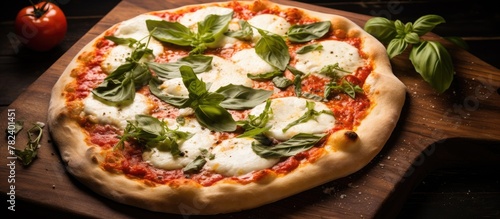 Delicious Margherita Pizza on Wooden Board