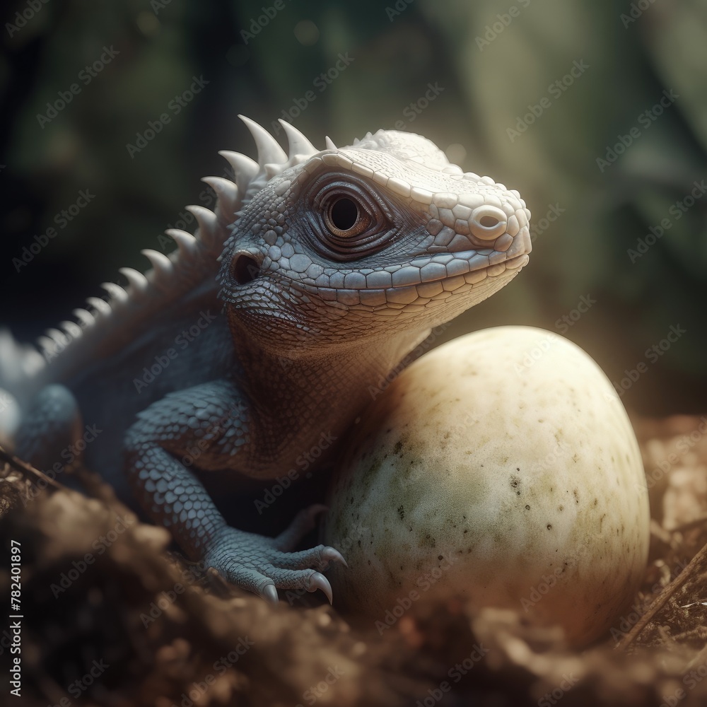 Fototapeta premium Adorable Newborn Dragon Emerging from Egg Generative AI