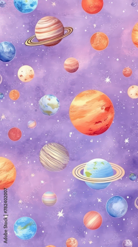 Whimsical Space and Planetary Wallpaper Generative AI