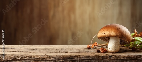 Close-up mushroom on wood t...