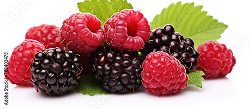 Ripe raspberries cluster up...