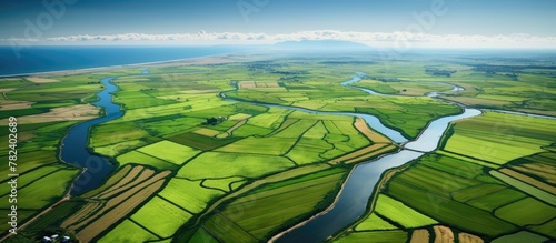 River flowing through green...