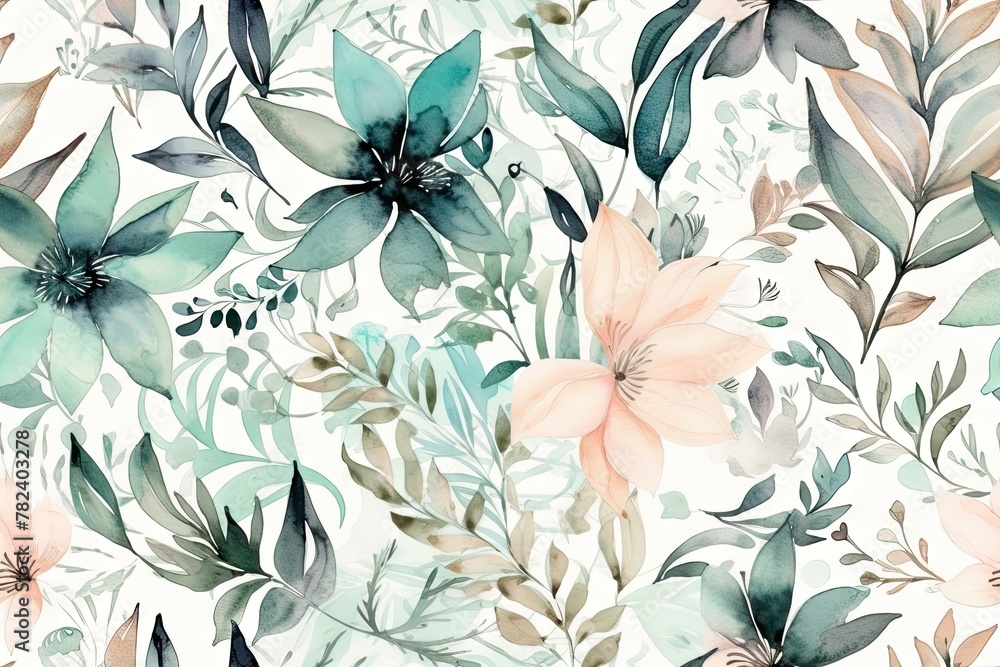 Serene Asian-Inspired Floral Watercolor Artwork Generative AI