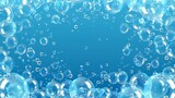 A realistic blue 3d modern illustration featuring air bubbles, effervescent water fizz border, and randomly moving underwater fizz.