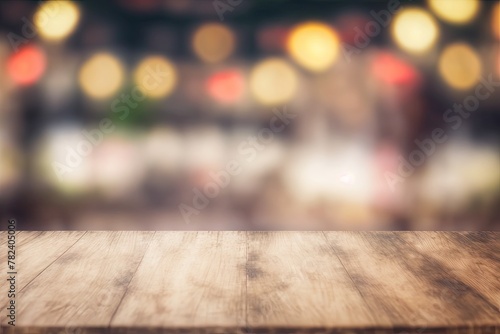 Rustic Wooden Table Backdrop with Soft Blur Effect Generative AI