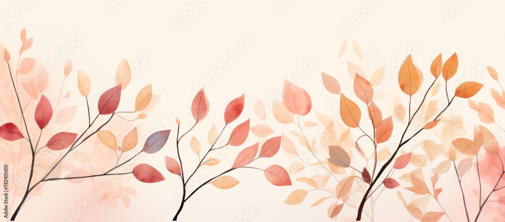 Autumnal Watercolor Landscape with Leaves and Branches Generative AI Autumnal Watercolor Landscape with Leaves and Branches Generative AI