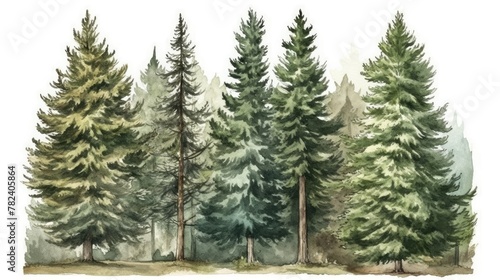 Lush Watercolor Forest with Realistic Fir Trees Generative AI