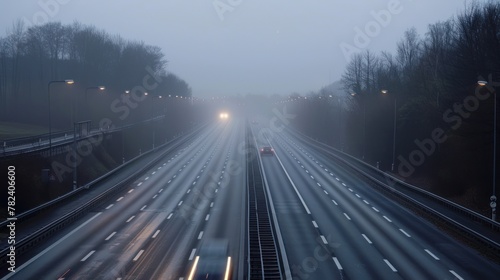Aerial view of highway or motorway with forest side on the evening scene. AI generated image