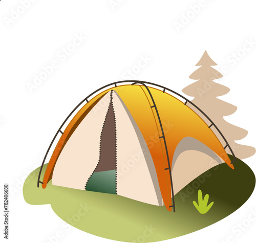 Camping Tent on an abstract tree background for Hiking, hunting Camping Tent vector illustration.
