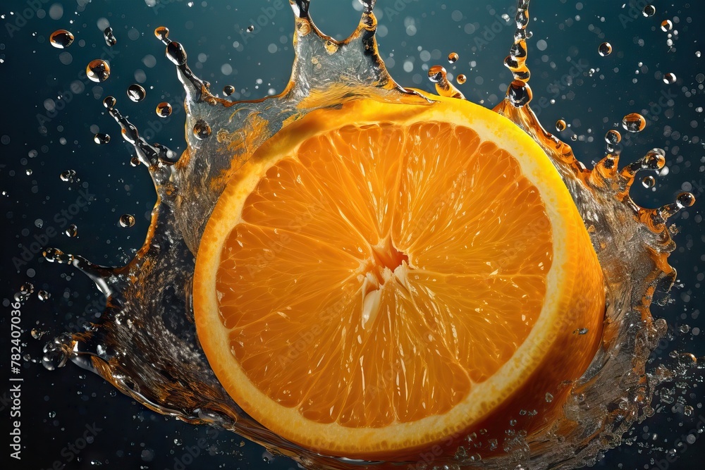 Juicy Orange Slices with Cinematic Splash Generative AI Juicy Orange Slices with Cinematic Splash Generative AI