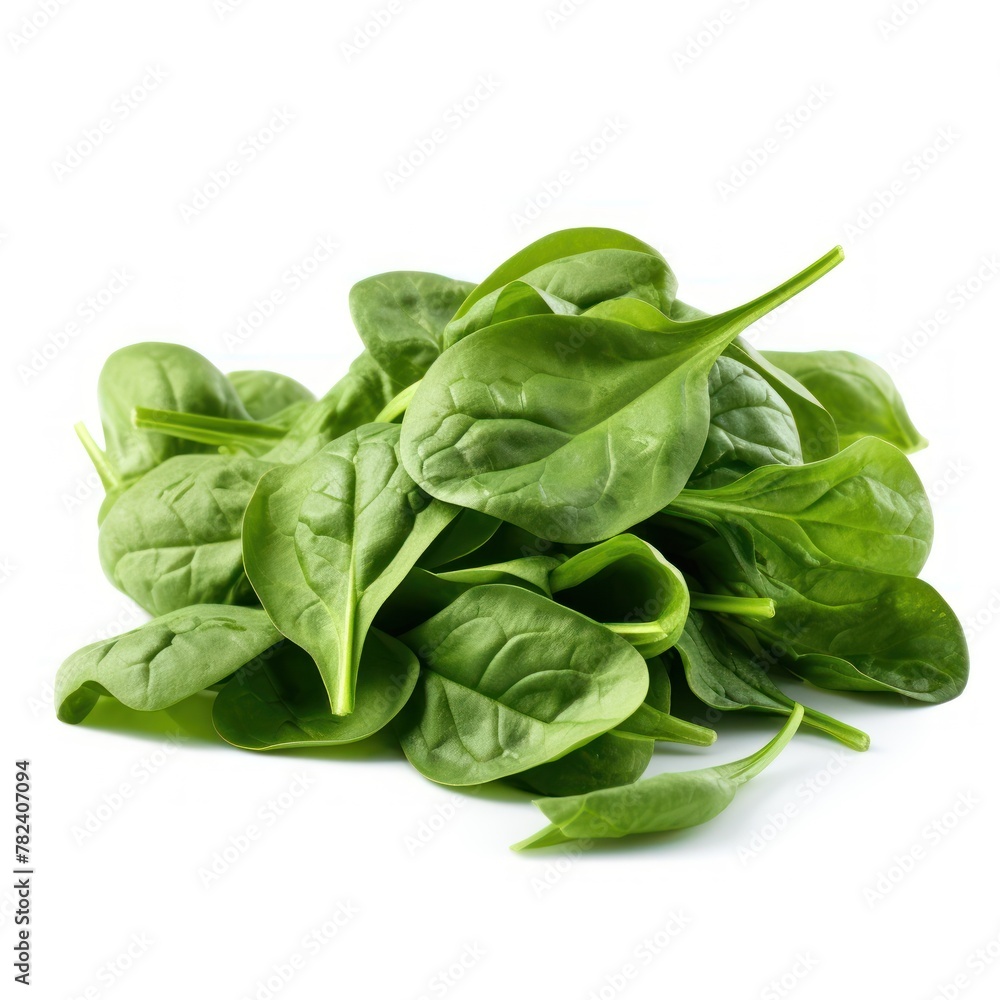 Simple Fresh Spinach Leaves on White Background Generative AI Simple Fresh Spinach Leaves on White Background Generative AI