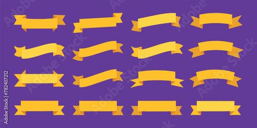 Ribbon, banner or tag vector art set. Flat gold color.
