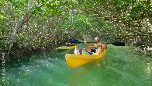 Family Kayaking Kayak in the Florida Keys in the Mangrove Forest Wetlands