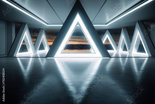 Futuristic Neon-Lit Triangular Room Generative AI © AlexandraRooss