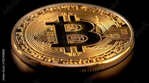 a golden bitcoin on a black background