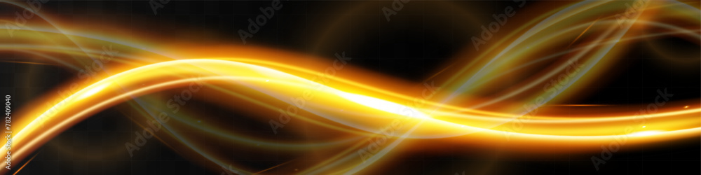 Obraz premium Light wave,shiny gold lines.Color glowing design element.Wavy bright stripes.Vector illustration.