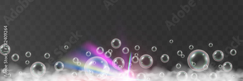 Air bubbles on a transparent background. Soap foam vector illustration.
