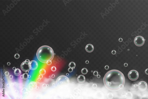 Air bubbles on a transparent background. Soap foam vector illustration.
