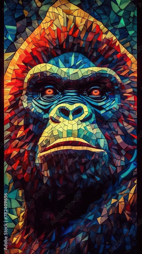 Vibrant Gorilla in Stained Glass Style Generative AI