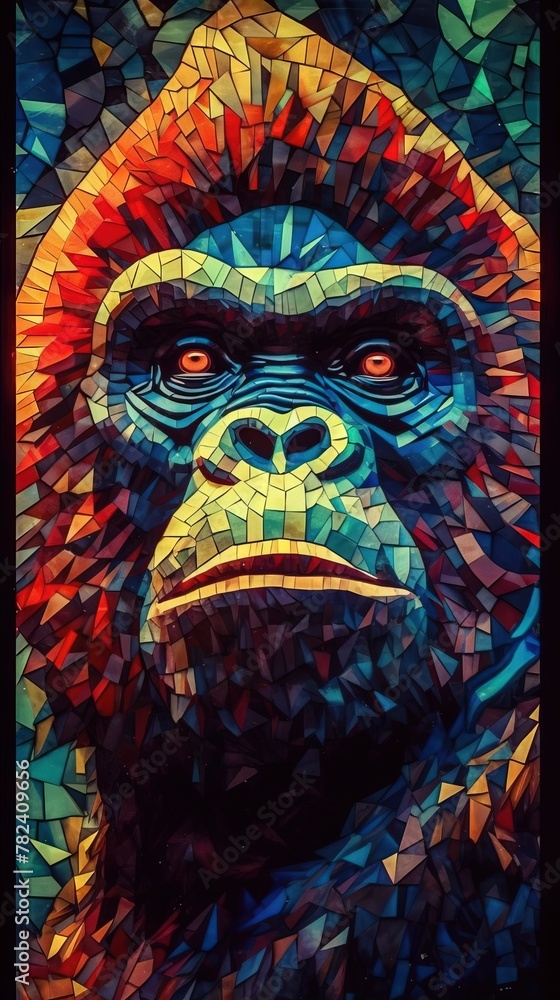 Fototapeta premium Vibrant Gorilla in Stained Glass Style Generative AI