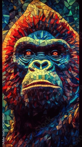 Vibrant Gorilla in Stained Glass Style Generative AI © AlexandraRooss