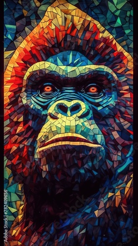 Vibrant Gorilla in Stained Glass Style Generative AI