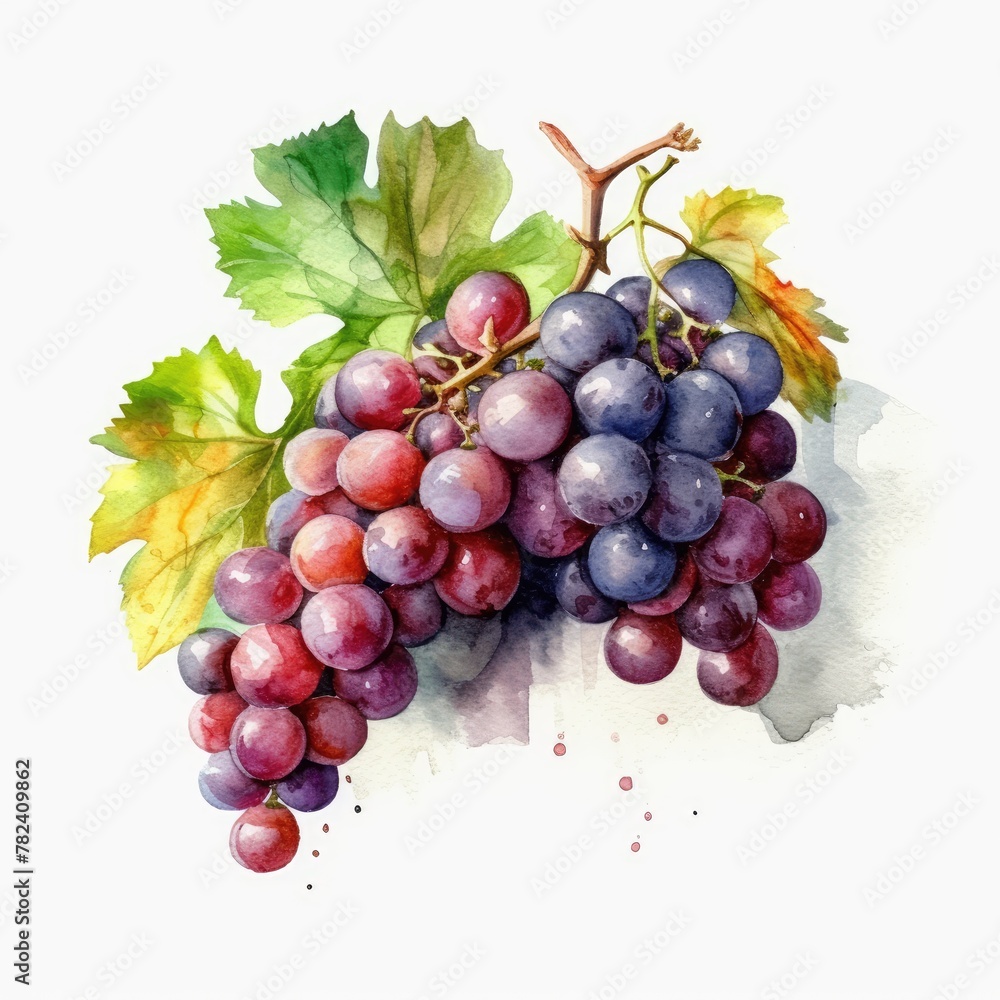 Obraz premium Vibrant Watercolor Grapes on White Generative AI